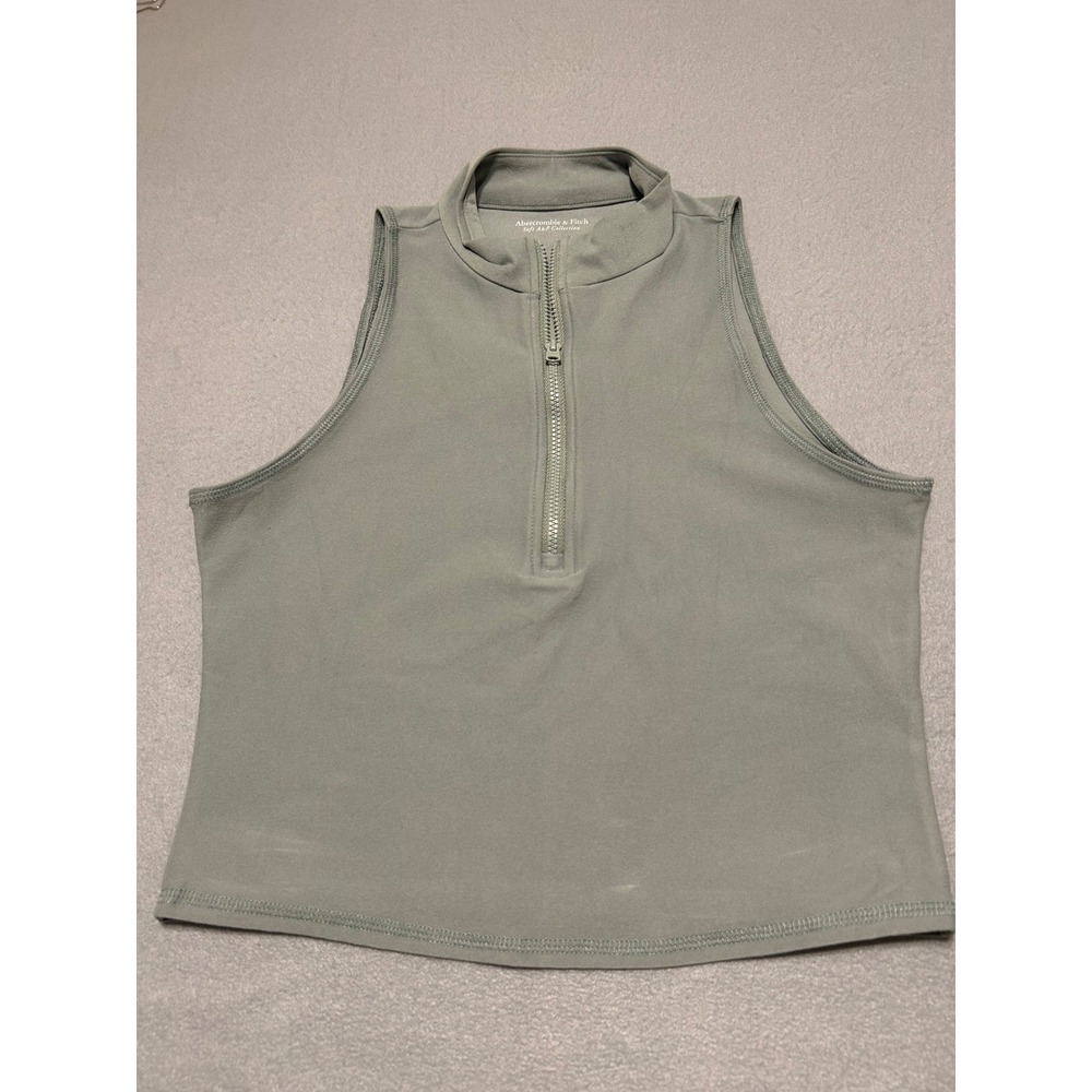 Abercrombie & Fitch Soft A&F Collection Quarter Zip Mock Neck Tank Top Sage S